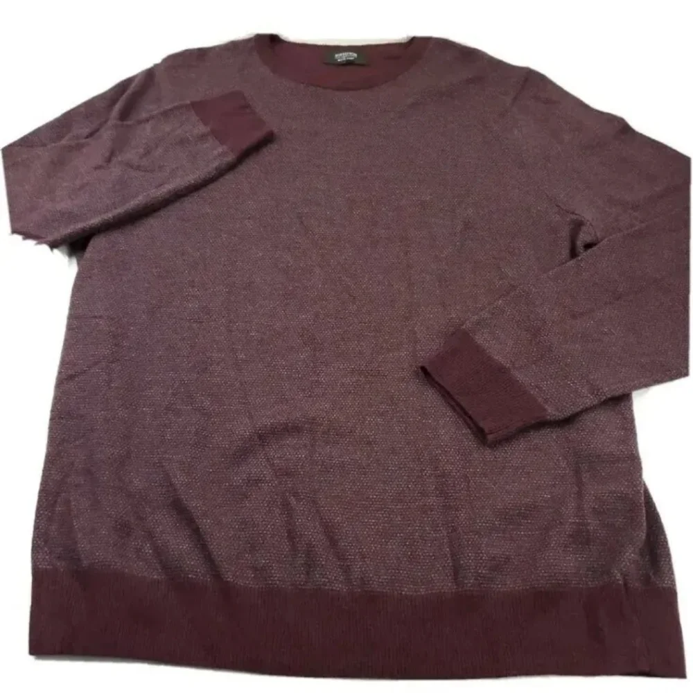 Nordstrom Men Shop Wool Blend Burgundy Birds Eye Crewneck Sweater Men XL NWOT